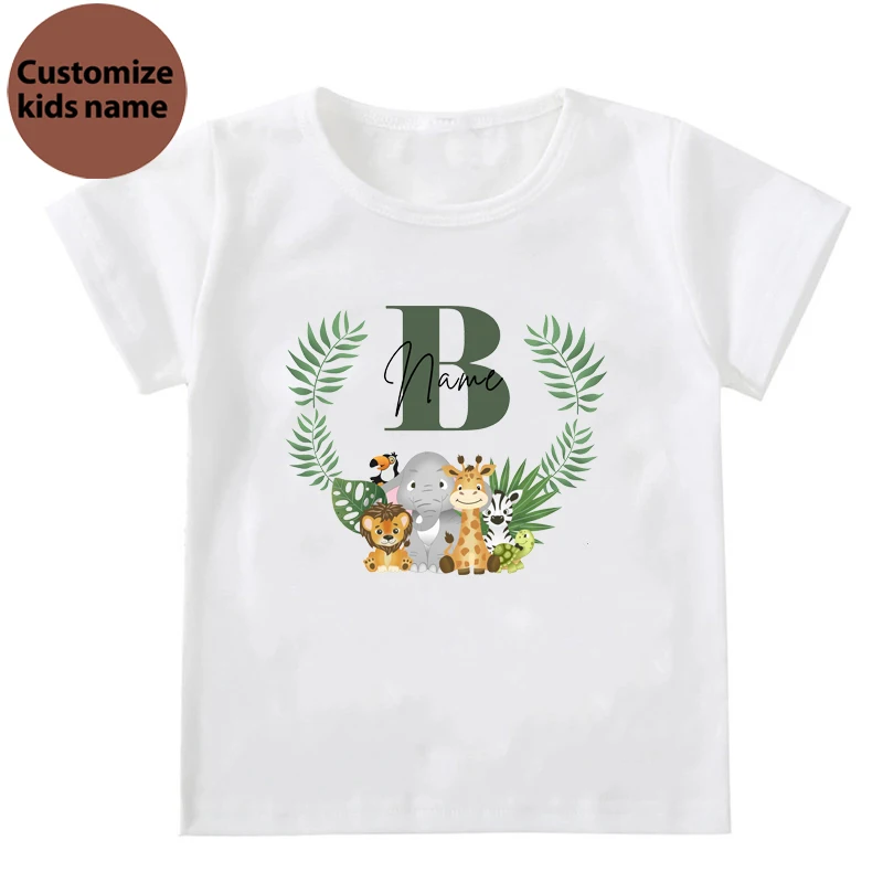 Personalized Birthday Shirts Initial with Name T-Shirt Wild Tee Boys Birthday Party T Shirts Wild Animal Clothes Tops Kids Gifts