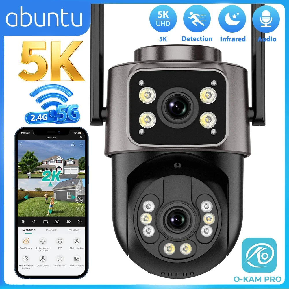 Cámara WiFi HD 5K de 10MP para Exteriores, Banda Dual 2.4G+5G, Lente Dual de 8MP, Pantalla Dual, Seguimiento Automático por IA, Cámara de Seguridad, Videovigilancia