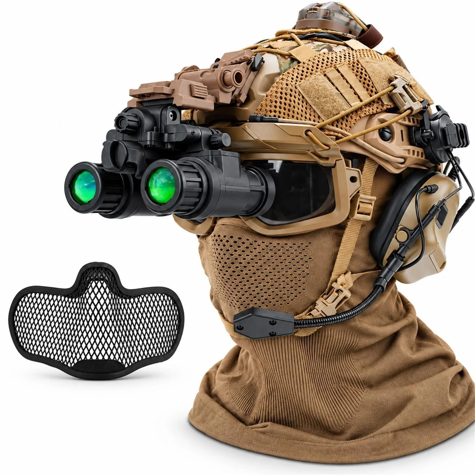 FAST Airsoft Helmet Set with Headset, Goggles, Mask, NVG Model, Signal Light, Helmet Cover and Nylon L4G24 Mount