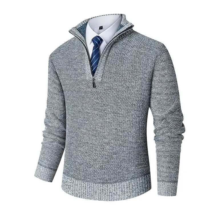 

Thiened f Вязаный свитер на молнии с воротником-стойкой, базовый слой irt Jaet для мужчин среднего возраста, осень-зима, теплый полиэстер F...