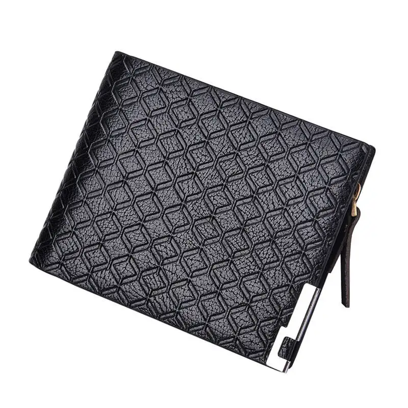 New Fashion Short Plaid Men's Leather Wallet With Coin Pocket Man Purse Card holder Slim Trifold Zipper Money Bag For Male