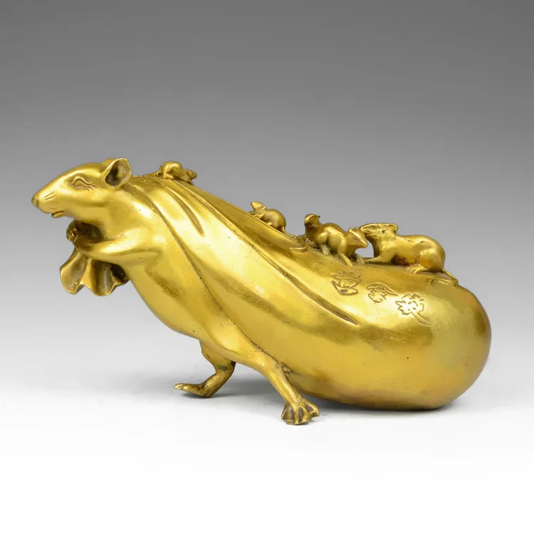 Auspicious Good luck Golden mice # OFFICE HOME efficacious Talisman Money Drawing  auspicious fortune mice Brass statue-23 CM