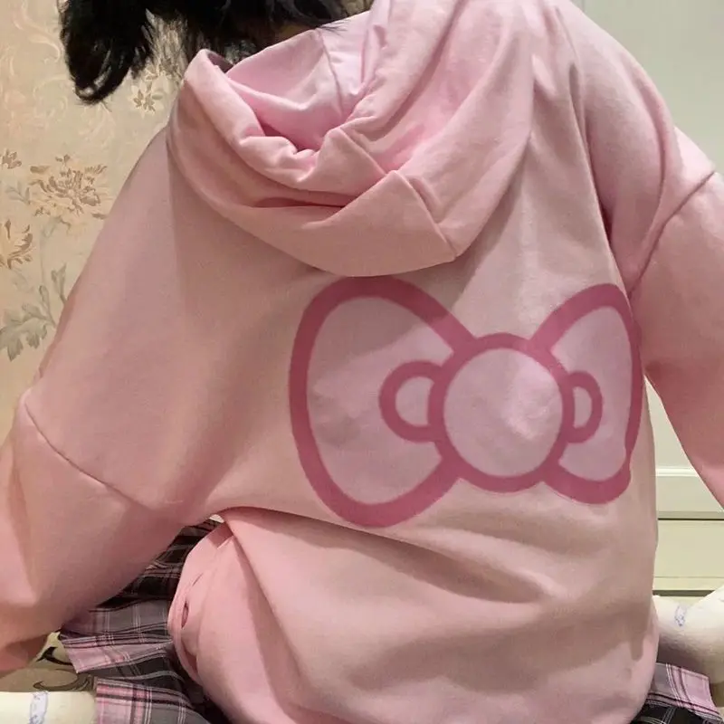 Cute My Melody Hoodie New Sanrio Autumn and Winter Korean Version Loose Pinked Hooded with Velvet Thick Student Coat Girl Gift