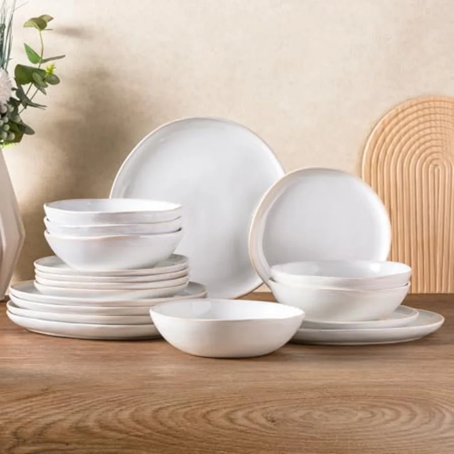 

Ceramic Dinnerware Sets, Handmade Stoneware Plates and Bowls Sets, Highly Scratch Resistant Dishwasher and Microwave Safe Dishe