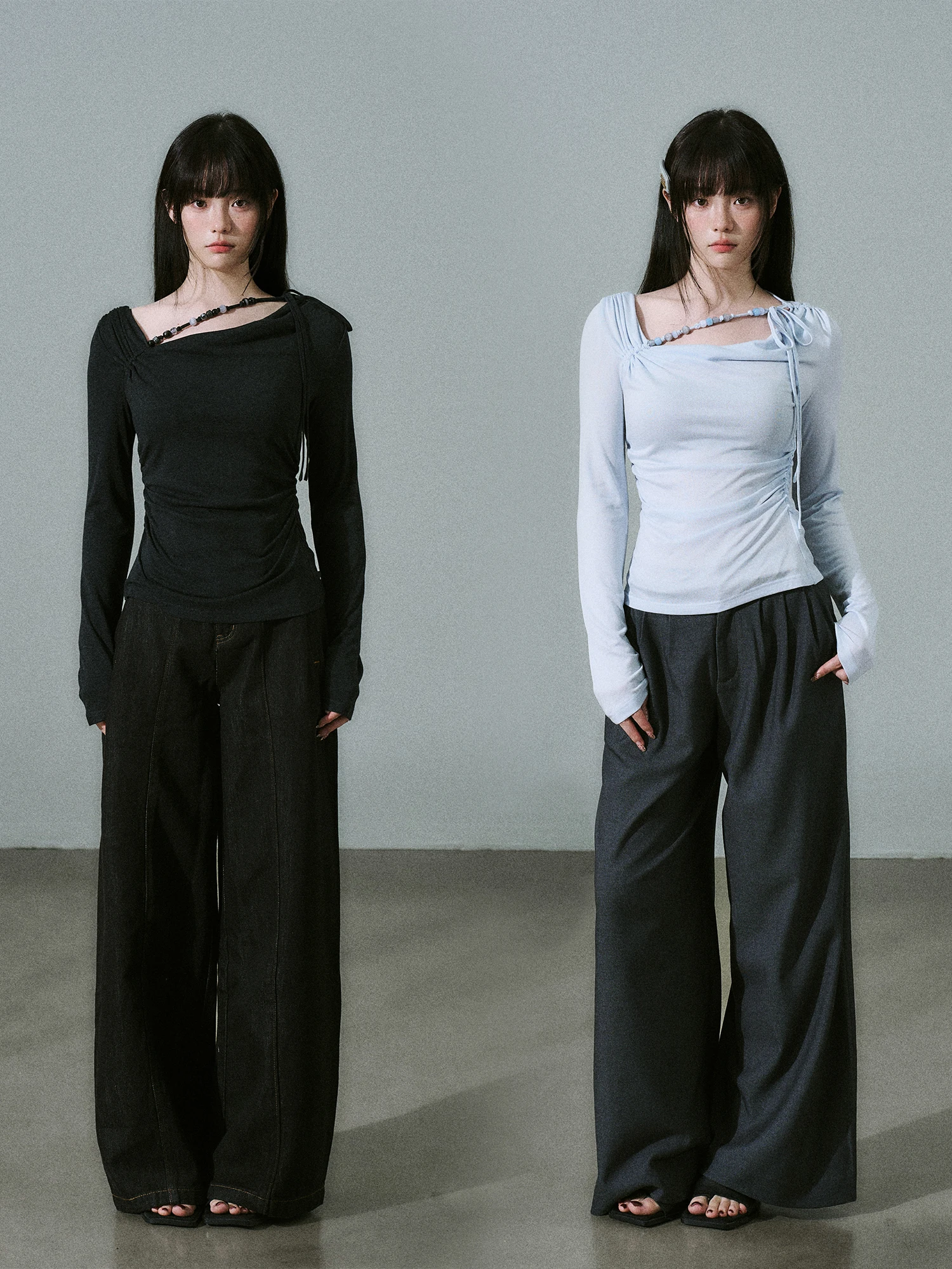 

Футболка ручной работы из шерсти с бусинами Slim Fit Turtlene Base Layer Lost Forest Milk Blue Deep ey Girl's Sle Асимметричные рюши Све