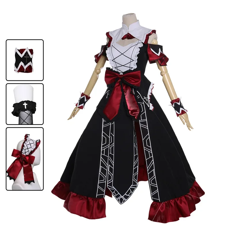 MN1 توكيساكي كورومي تأثيري حلي شعر مستعار أنيمي تاريخ لايف تأثيري المرأة كابوس فستان أسود زي حفلة الهالوين Set8/yG