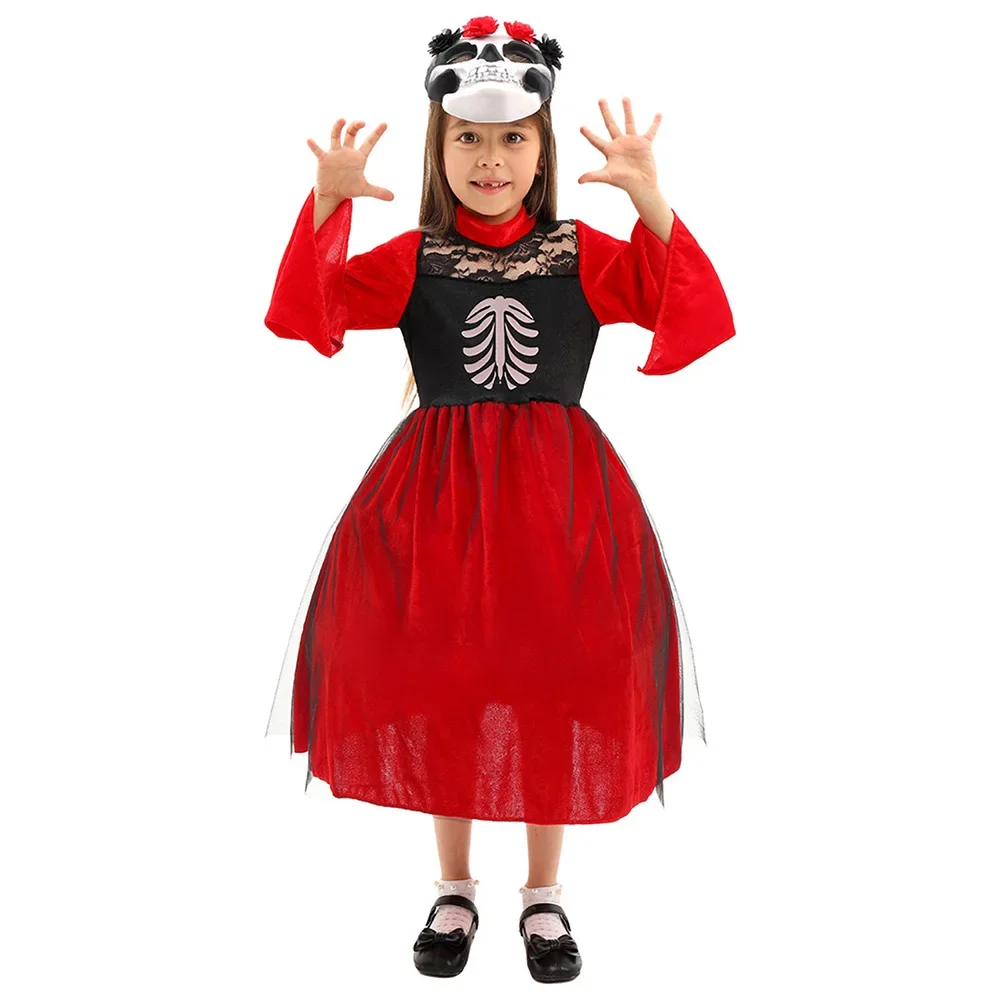 Horror Skull Ghost Cosplay Fantasy Child Boys Girls Clothing Day Of The Dead Scary Costume Disguise Kid Roleplay Fantasia Outfit