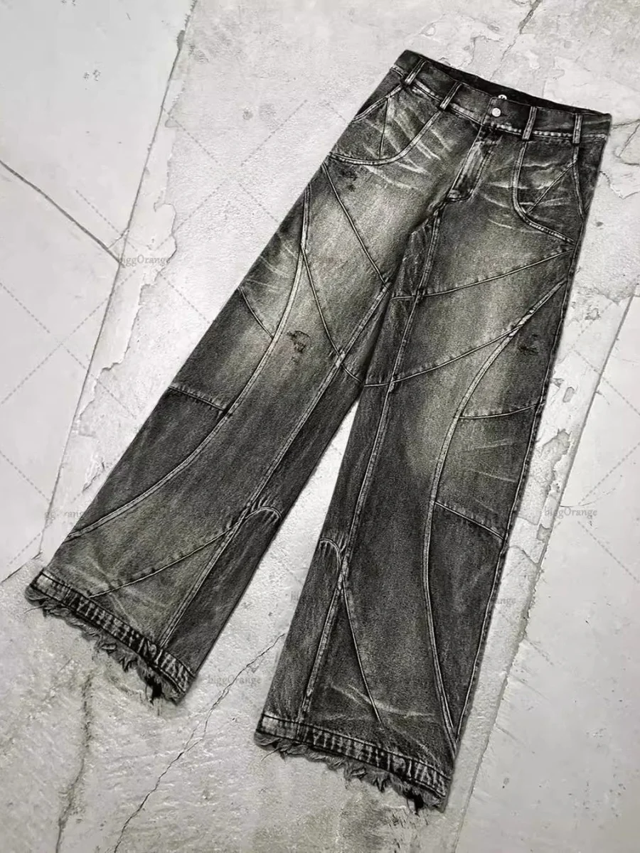 

American Sle Bla High Street Heavyweight Retro Distred Wide Leg Loose Jeans Casual Pants Youth Trend Autumn Spring