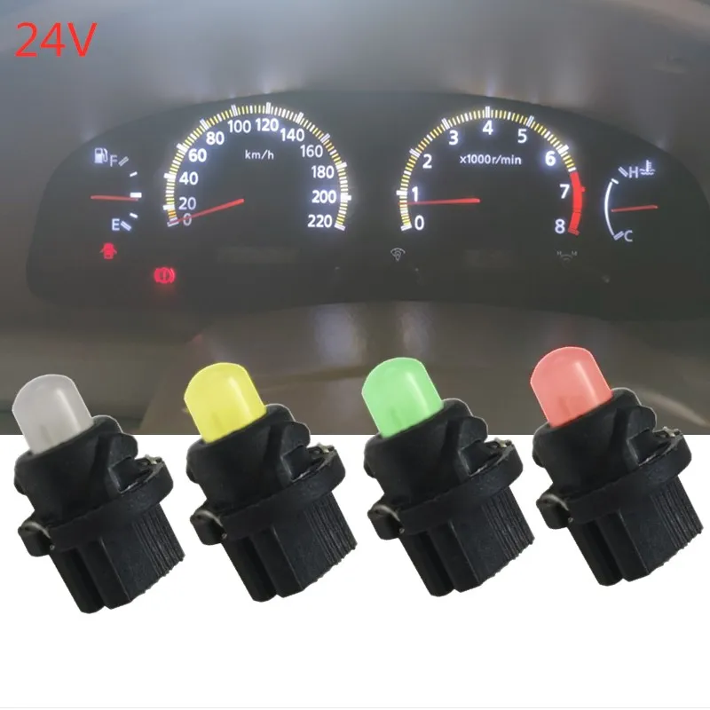 10 piezas Luces LED para Interior de coche, bombilla de luz LED superbrillante de 24V, T5, W1.2W, W2W,