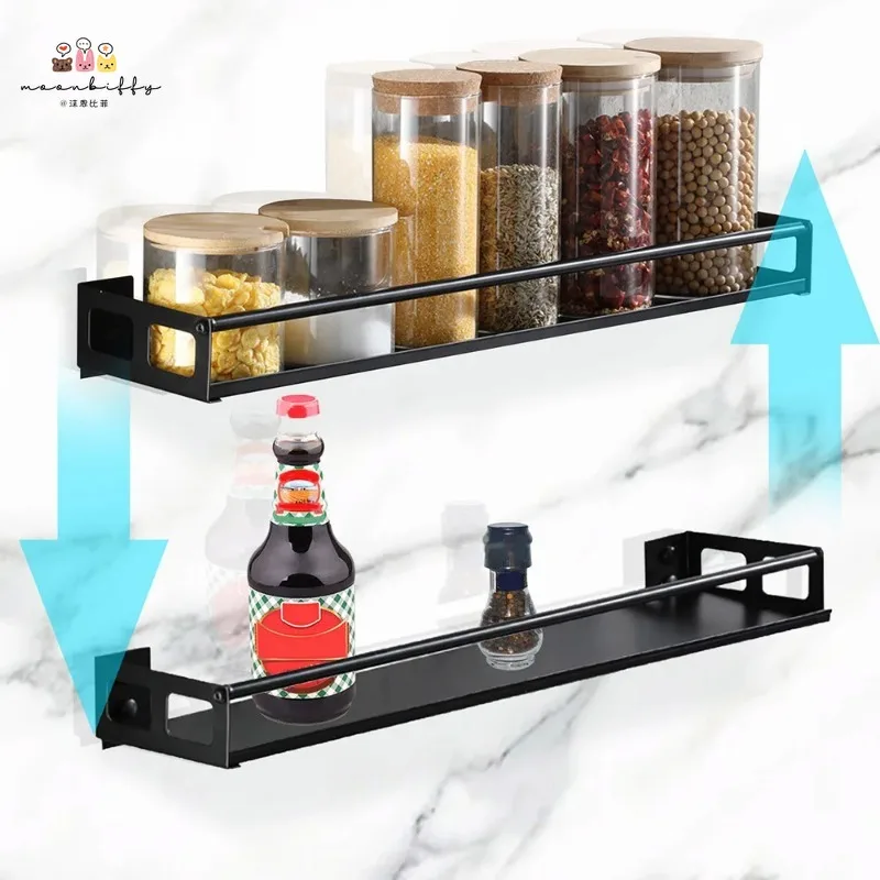 Bathroom Kitchen Organizer With Glue Free Perforated Wall Hanging Seasoning Bottle Storage Rack Wall Mounted Spice Shelves