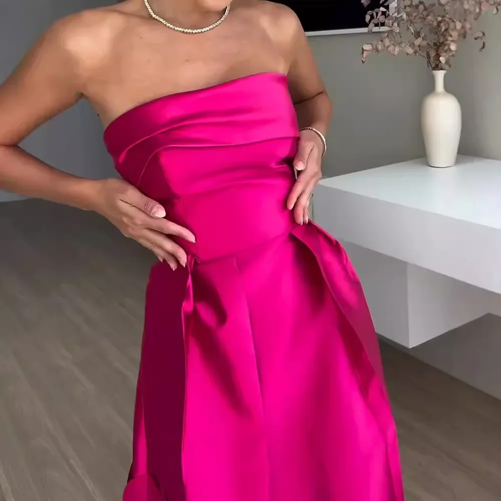 Femmes élégantes 3D robe de soirée florale sans bretelles Satin invité de mariage fête Club Cocktail Maxi robes pour les femmes 2025