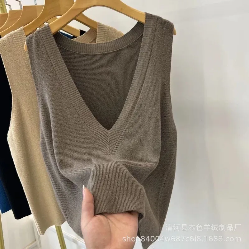 عميق الخامس الرقبة محبوك سترة سترة الخريف المرأة الجديدة محبوك سترة