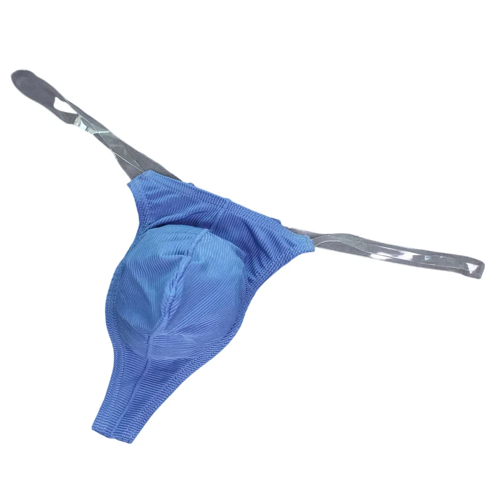 Men Solid Transparent Thin Band Underwear Thong Breathable Pouch Brief Lingerie Sexy Big Pouch Cup Thong Underwear