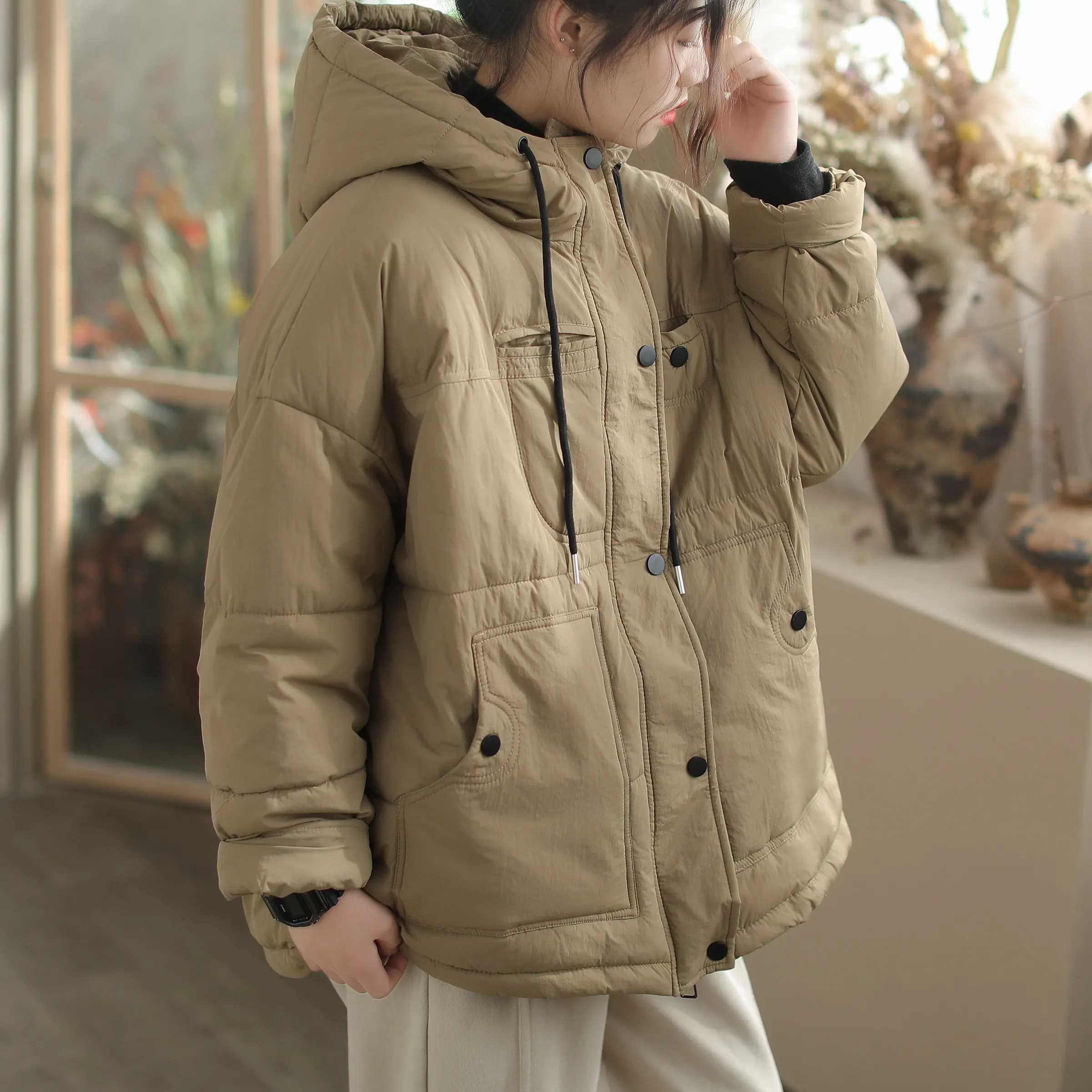 2026 Autumn/winter New Women's Cotton Jacket Loose Oversized Hooded Windproof Jacket