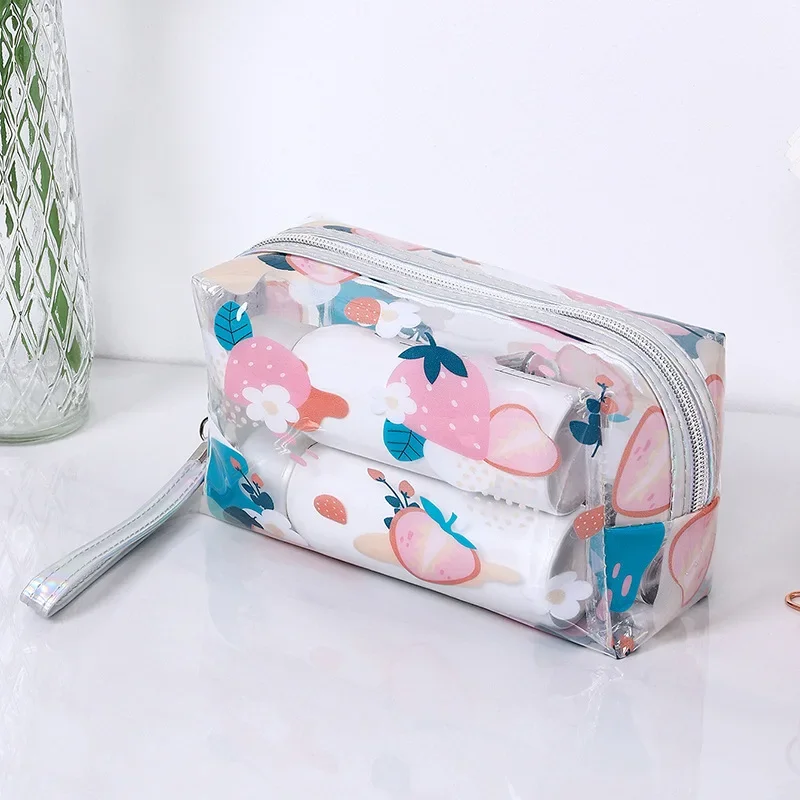 Women\'s Cosmetic Bag Fruit Style Fashion Cute Transparent Toilet Bag Pvc Makeup Bag Travel Convenient Bathing Storage Bags