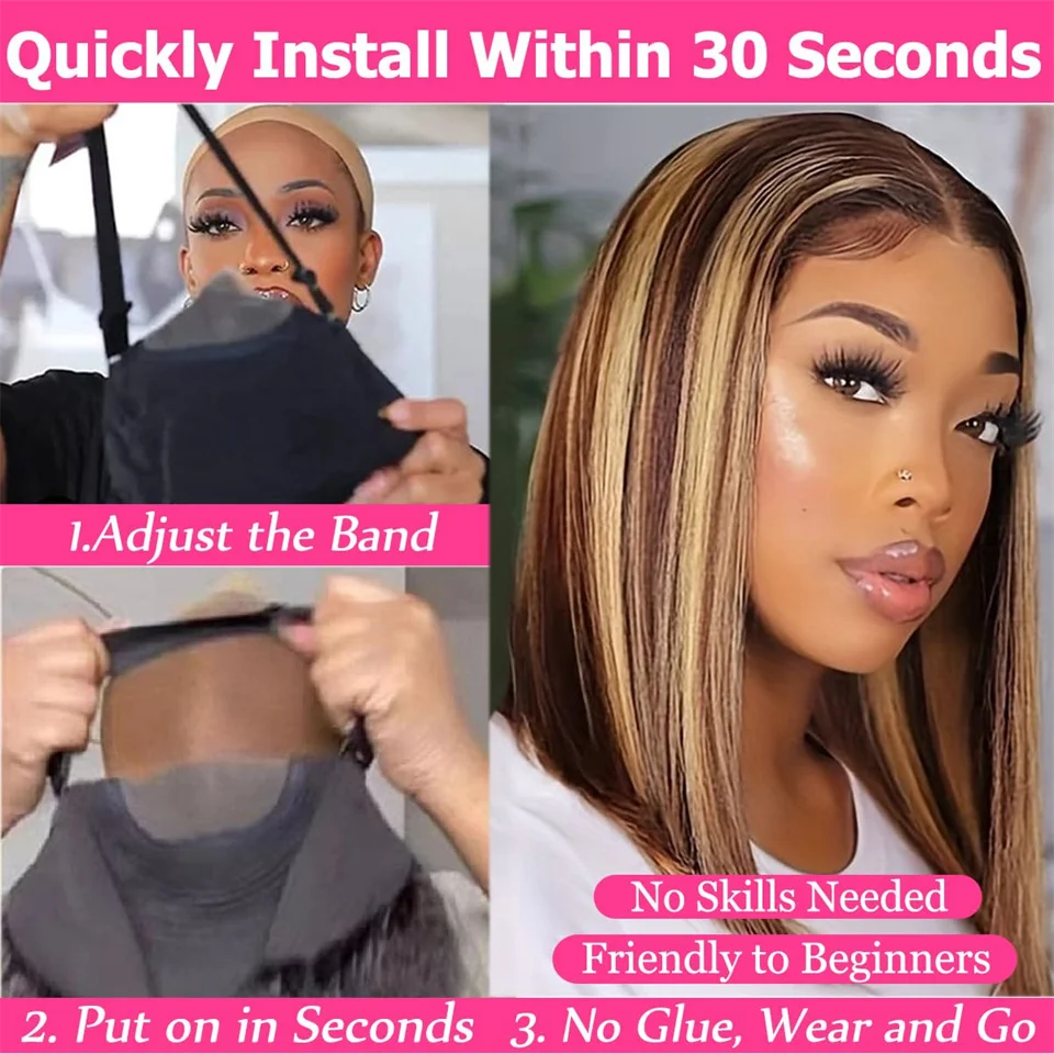 ارتداء والذهاب تسليط الضوء على مستقيم بوب الباروكات شعر الإنسان قبل قطعها P4/27 قبل قطع الدانتيل العسل شقراء مستقيم غلويليس الباروكات شعر الإنسان