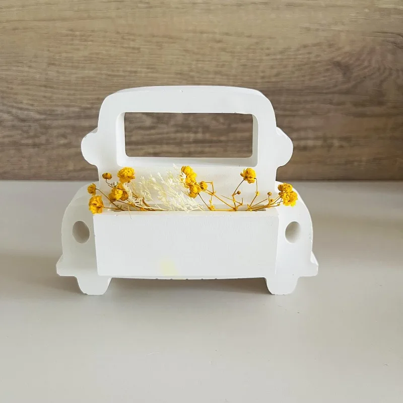 Flower Basket Car Silicone Mold Truck Vase Plaster Cement Mold Handmade Transport Truck Bus Card Clip Gypsum Silicone Molds