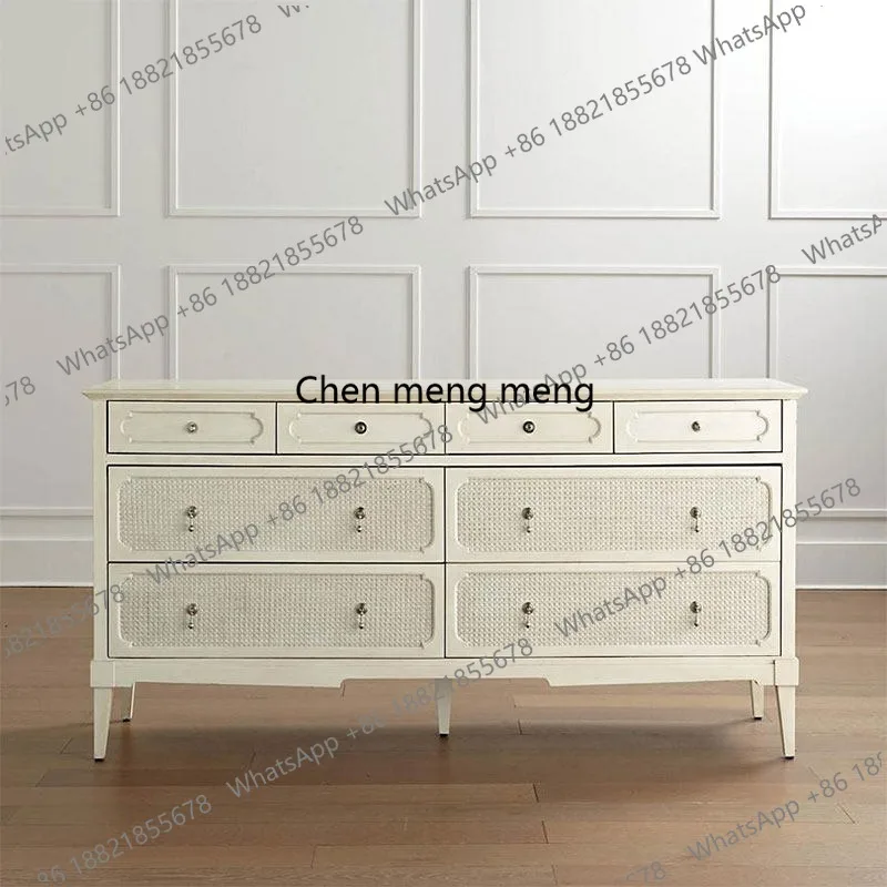 

Nordic modern solid wood chest cabinet American storage cabinet light luxury living room rattan decorative cabinet
