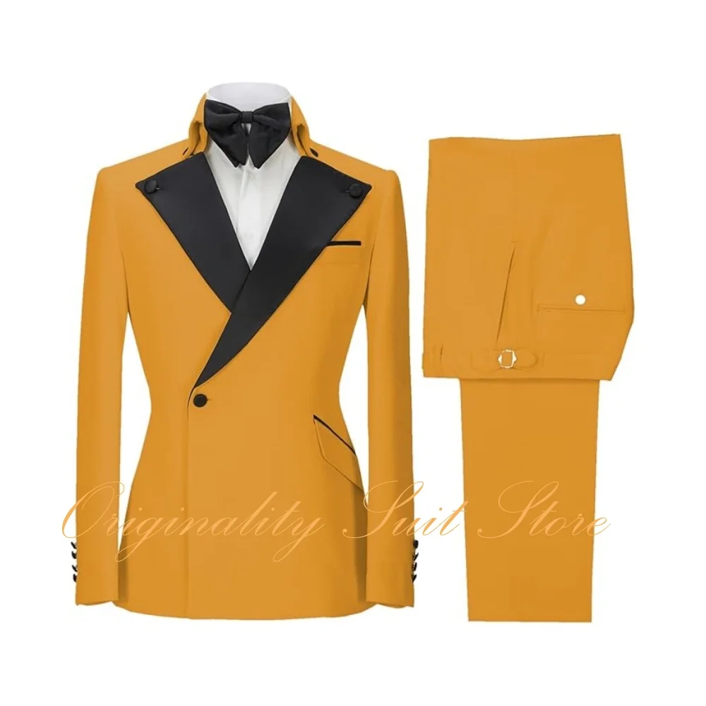 Terno masculino de negócios casual, 2 peças, slim fit, jaqueta com botão único, calças, ternos para homens, smoking de casamento