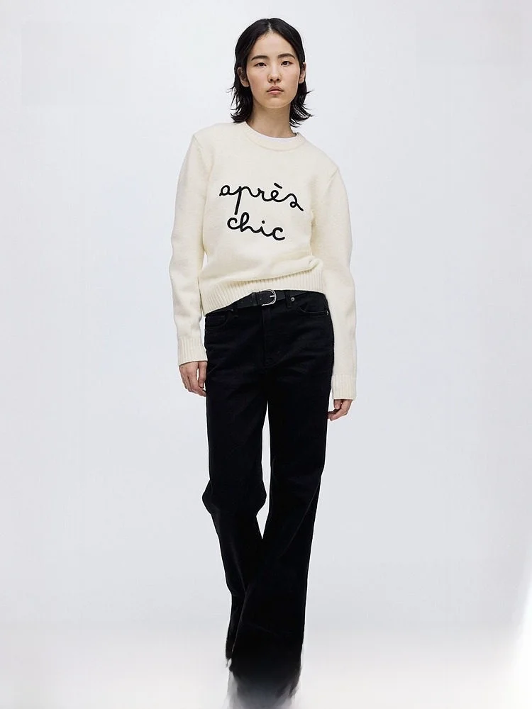 

H&M Women's Wool Knitted Sweater Spring New Soft Texture Tassel Pattern Warm Cozy Row System Knitted Sweater 32487