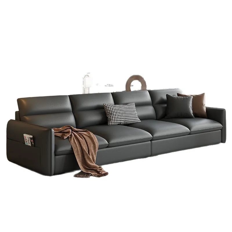 

Leather sofa living room French cream style small apartment simple modern style