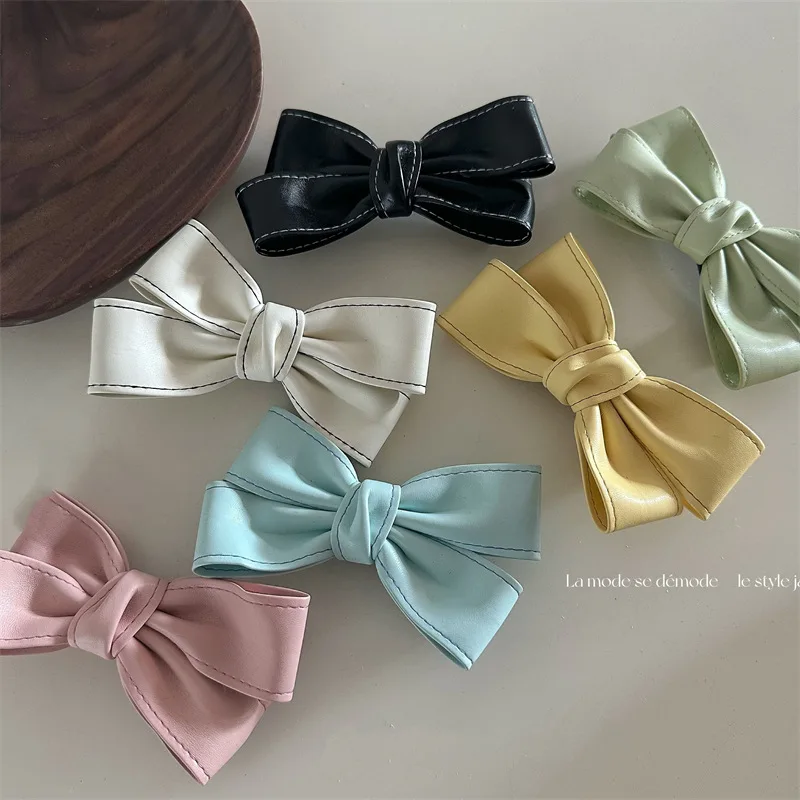 

Woman Suture PU Leather Bowknot Hairpins Ladies Fashion Hair Clips Girls Sweet Solid Color Versatile Hair Accessories Barrettes