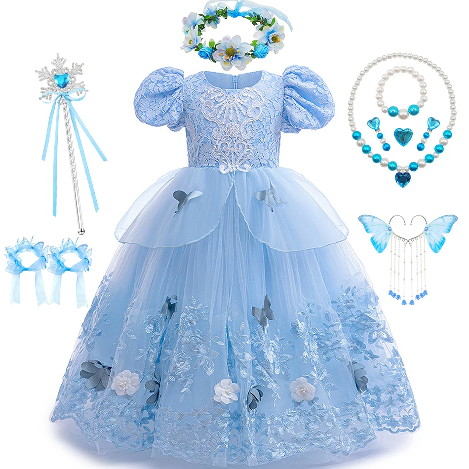 

Children Cinderella Butterfly Lace Princess Dress Girls Floral Deluxe Fluffy Fairy Costume Kids Halloween Birthday Party Gown