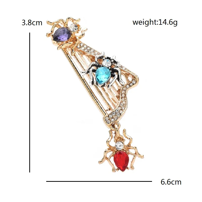 Wuli&baby Lovely Spider Harp Brooches For Women Vintage Crystal Insects Instrument Party Casual Brooch Pins Gifts