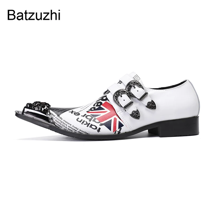

Batzuzhi White Genuine Leather Dress Shoes Man Italian Type Fashion Slip on Pointed Toe Formal, Business, Party Shoes Man!