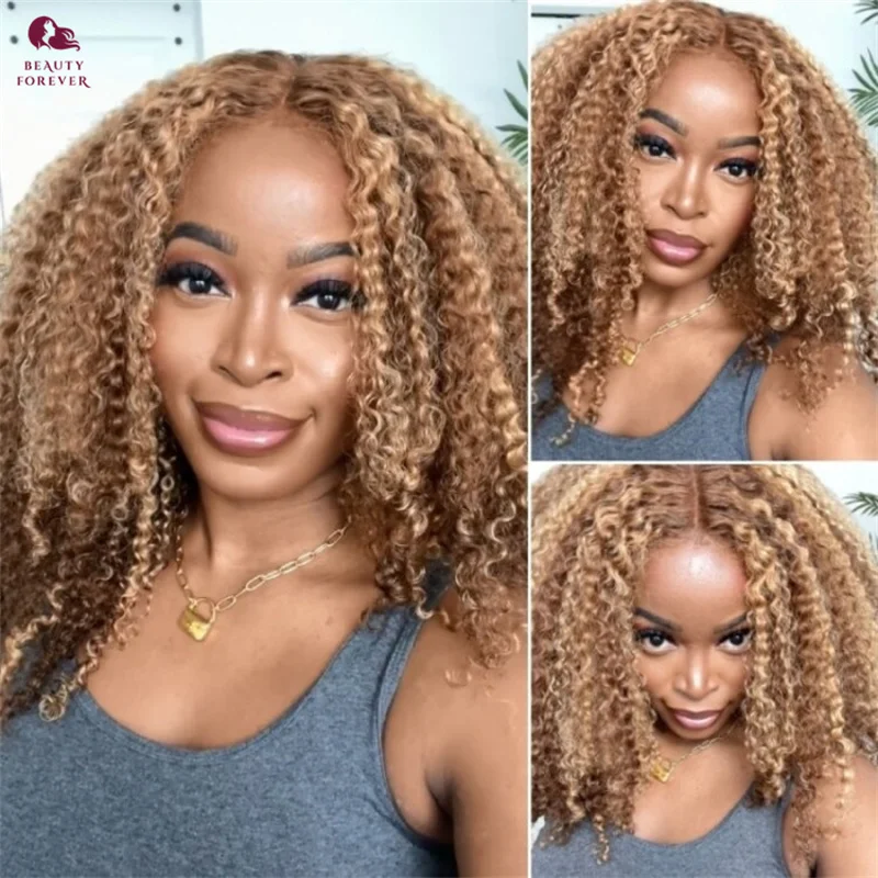 

Beauty Forever Honey Blonde Human Hair Wig 13x4 Brazilian Curly Glueless Transparent Lace Frontal Wig Bye Bye Knots Density 180%