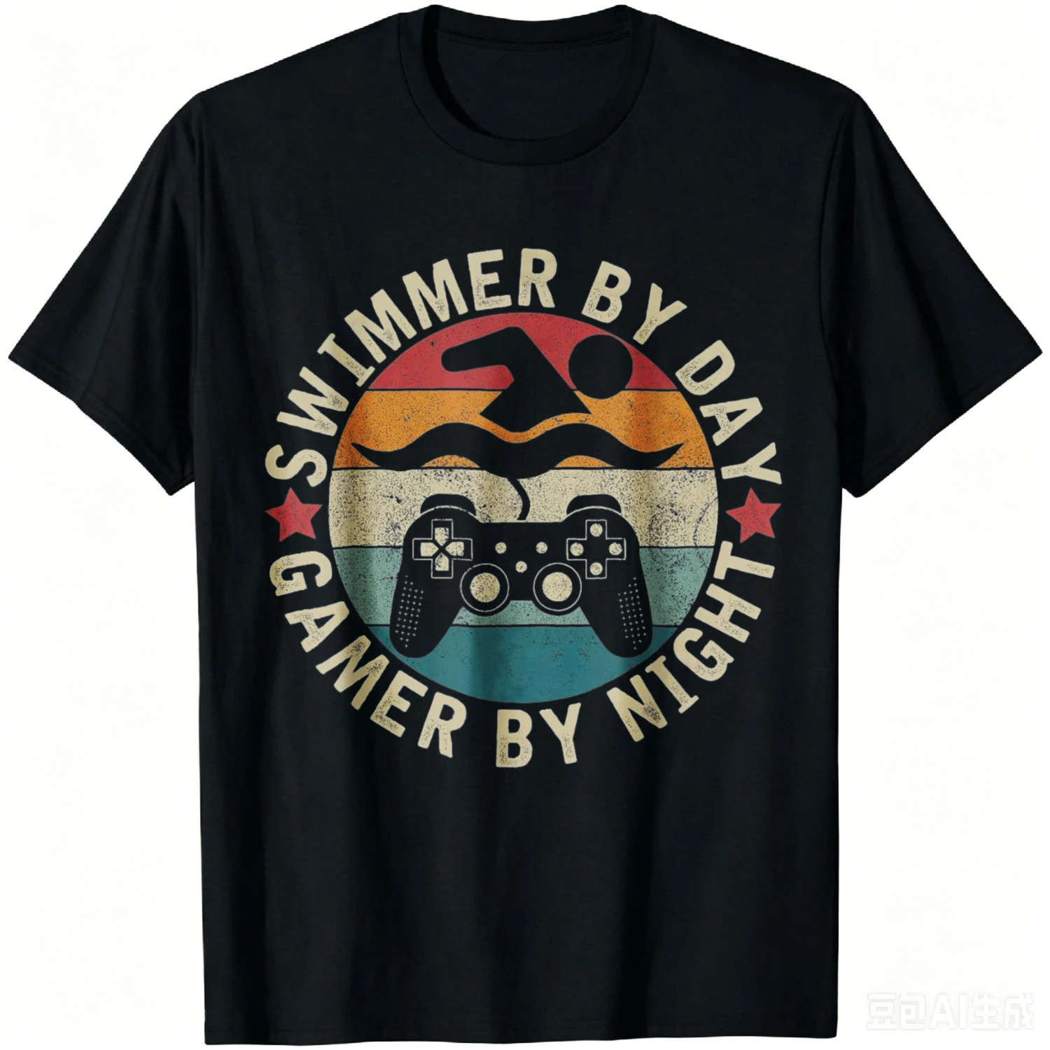 Swimmer By Day Gamer By Night Swimming Funny Swim Gaming T-Shirt Streetwear Clothing Tops Graphic Tee Camiseta Hombre