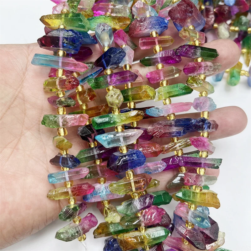 Irregular Quartz Stick Bead Raw Middle Drilled Graduated Crystal Loose Point Beads For Jewelry Making Crown Earring Necklace DIY