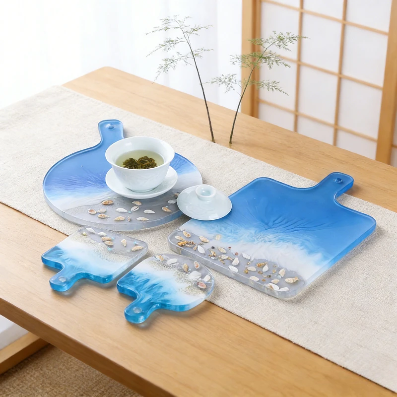

A silicone mold made of epoxy resin for a tray with a handle, suitable for jewelry trays and desktop displays