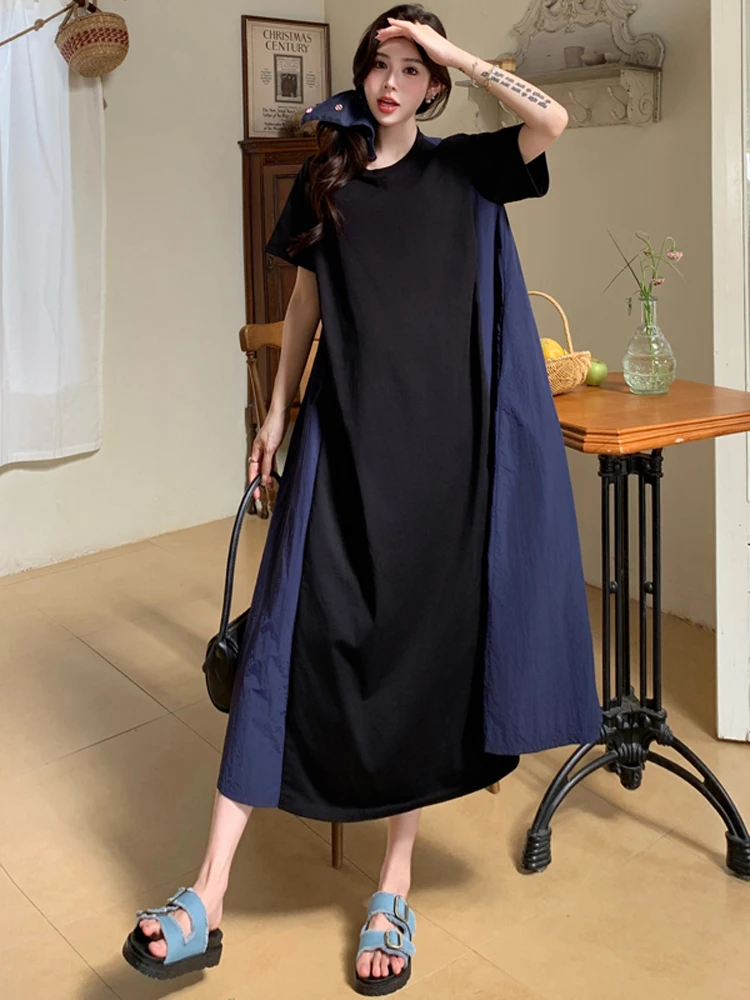 فستان صيفي NYFS 2025 على الطراز الكوري للنساء فضفاض مقاس كبير مكون من قطعتين فستان طويل رداء Elbise #3