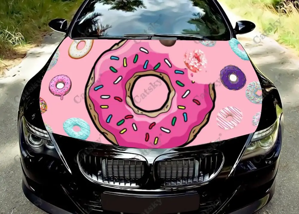 Custom Donuts Printing Car Hood Vinyl Sticker Wrap Vinyl Film Engine Cover Decal Sticker Universal Size Car Hood Protect Film