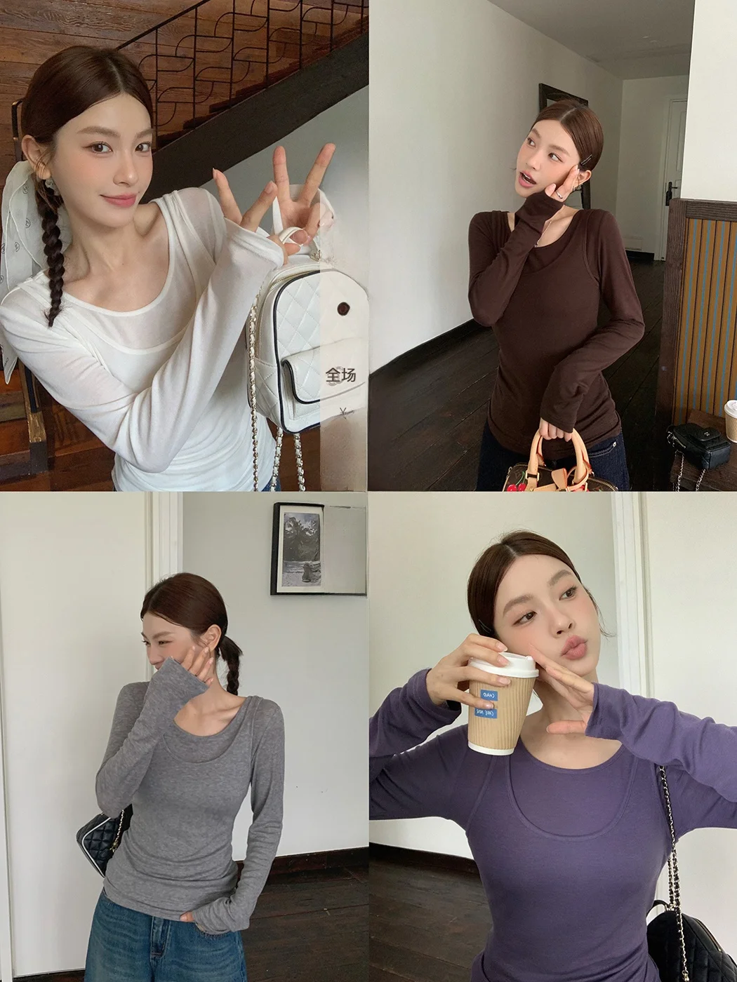 

Ibell Zhang ey Series Women's Slim Fit Wool Blend Long Sve T-irt Base Layer Top Two-Piece Set Ele Sle