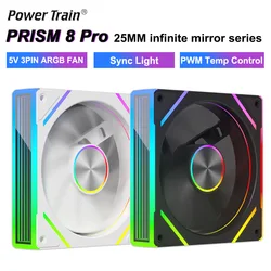 Power Train PRISM 8 Pro 120mm Case Fan 5V 3PIN ARGB 3-sided Infinity Mirror PWM Quiet Computer Cooling Fan