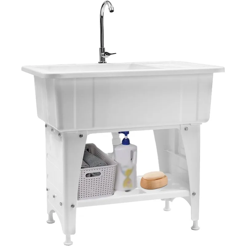 

Plastic Laundry Room Sink,Freestanding Laundry Utility Sink Tubs with 360°Rotating Faucet And Washboard,Large Utility Sink Laund