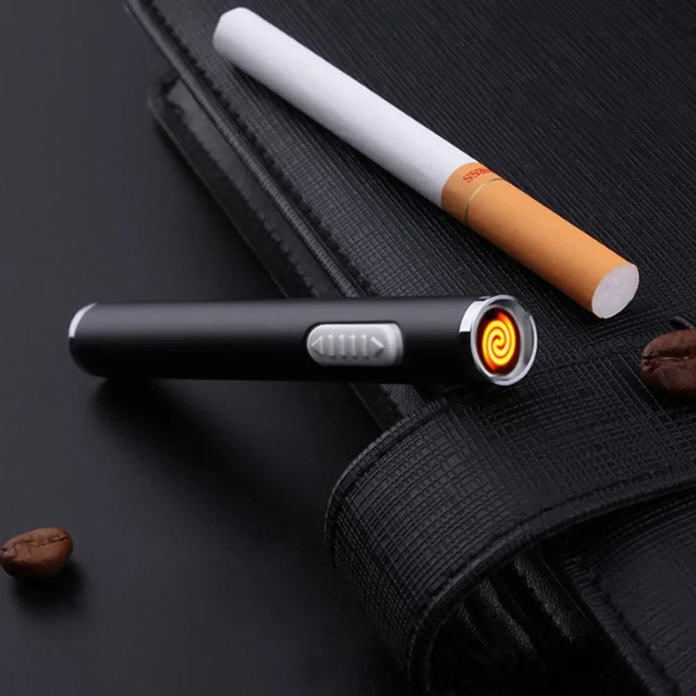Encendedor de cigarrillos recargable de Metal clásico, Mini encendedor cilíndrico sin llama con recarga electrónica USB, regalo para ahumador