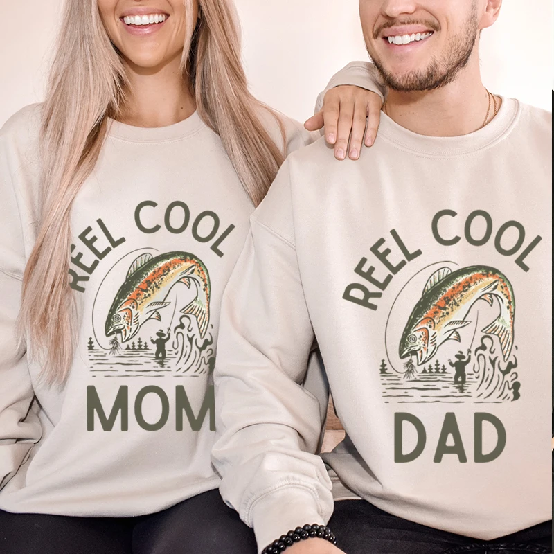

Reel Cool Dad/Mom Vintage Style Sweatshirt Men Women Fishing Lover Gifts Y2K Sudaderas Long Sleeve Couple Matching Sweatshirts