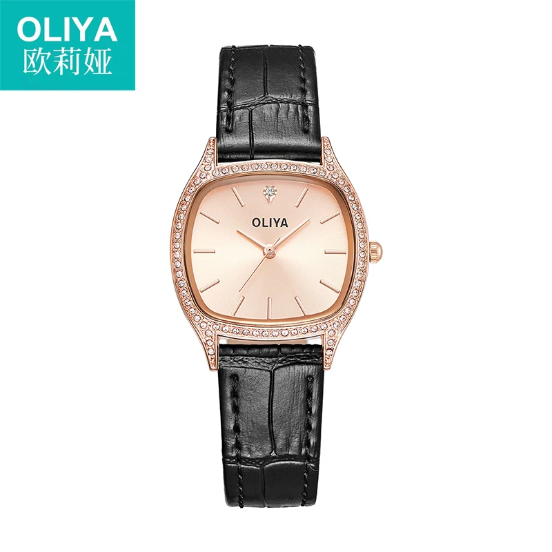 Urban women's watch fashion all-match simple inlaid zircon free shiping colorful leather strap Elegant woman quartz watch