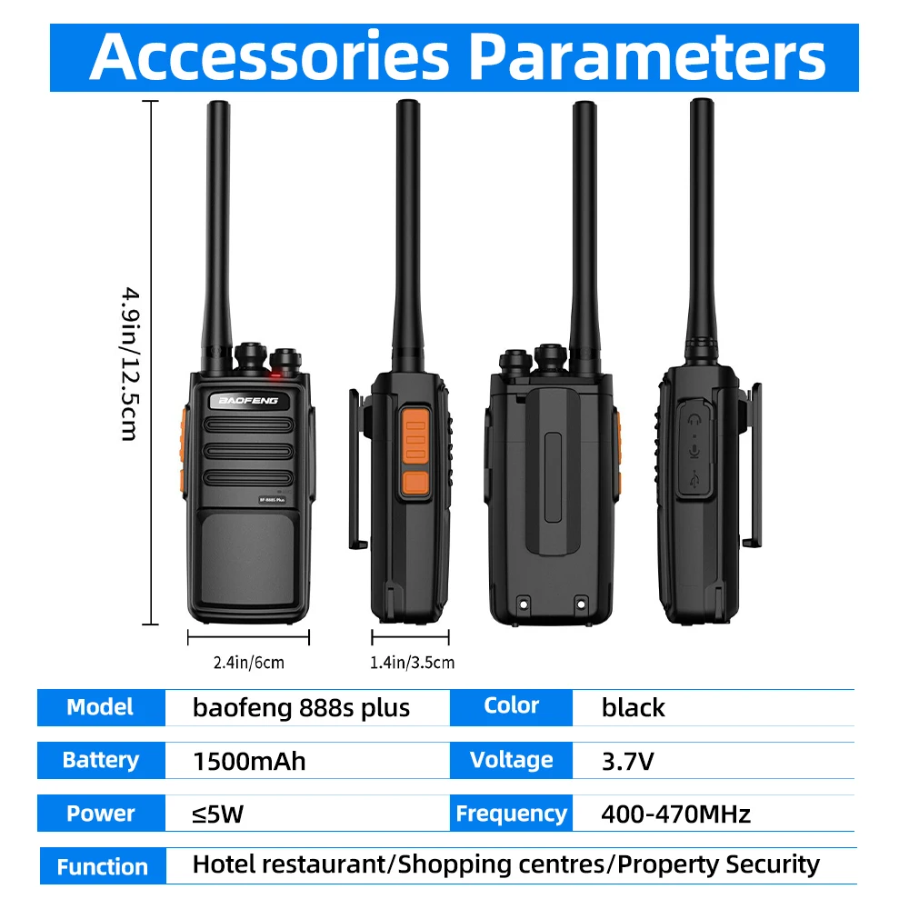 2 uds Baofeng BF-888S PLUS walkie-talkies BF 888s convertidor de carga USB transceptor de larga distancia 400-470MHz 16 canales 3-5km