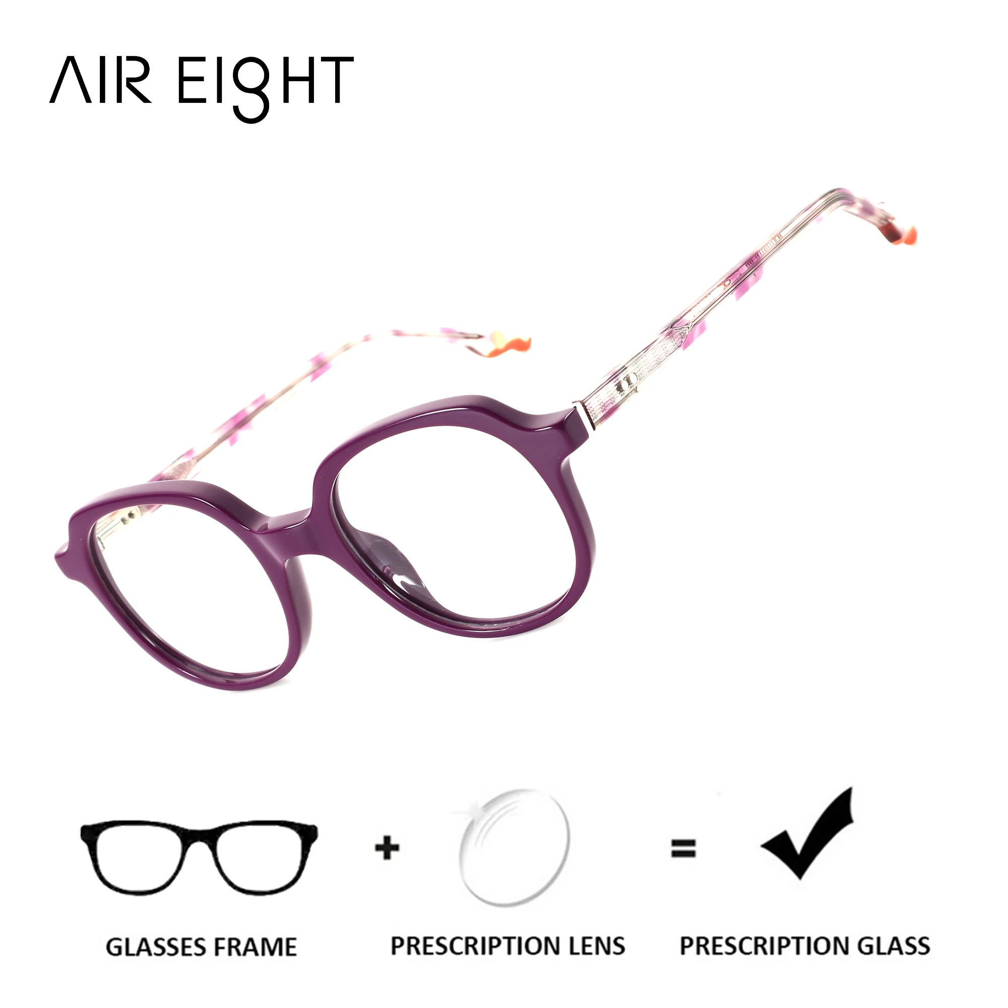 AIREIGHT (taille XXS) Lunettes de vue photochromiques rondes en acétate pour femmes, verres de prescription personnalisés, verres optiques progressifs pour myopie