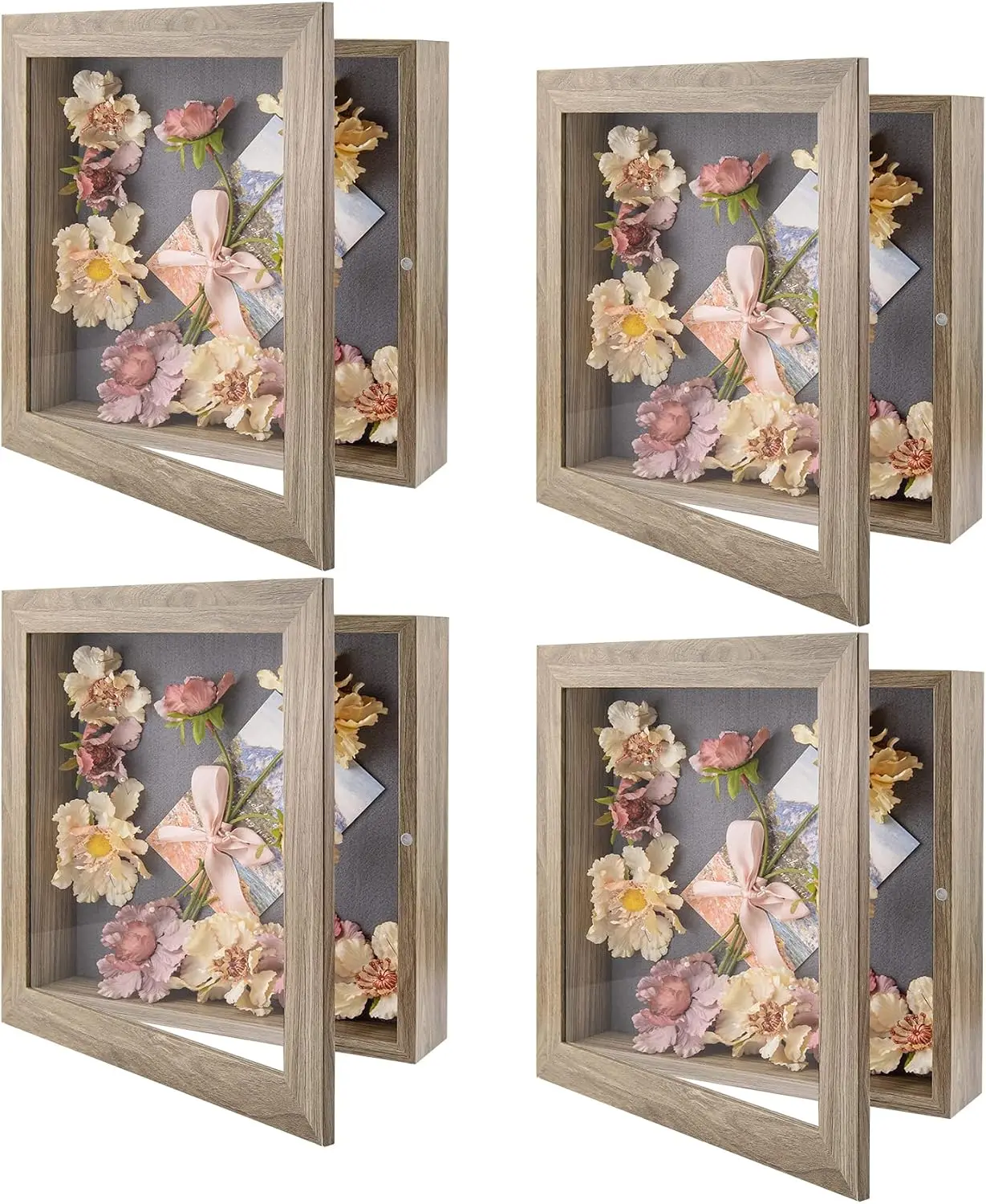 , 11x11 Shadow Box Frame Display Case, 2-inch Depth, Great for Collages, Collections, Mementos, 6 Pins Included (Light Brown, 4