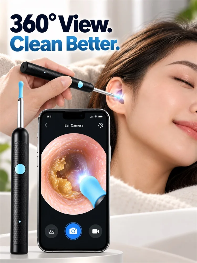 Wireless Ear Wax Cleaner with Camera Safe Earwax Removal Endoscope with Camera Luminous Otoscope Ear Cleaning Tools Ear Care