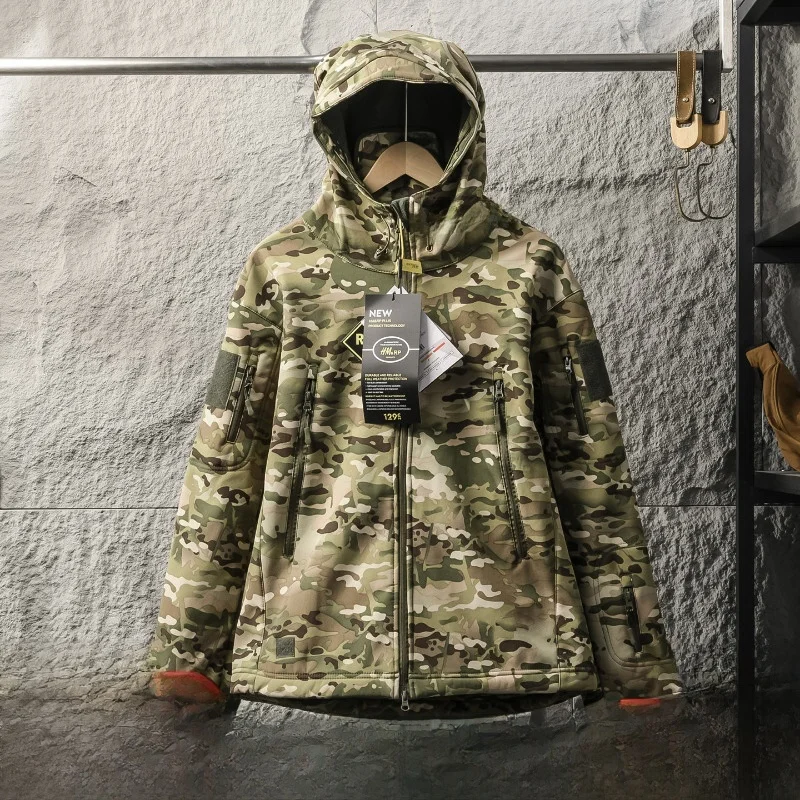 

Men's Outdoor Fce Lined Windproof Hooded Camouflage Jaet 2025 Autumn Winter New Sle Casual Fit Polyester Fiber Coat