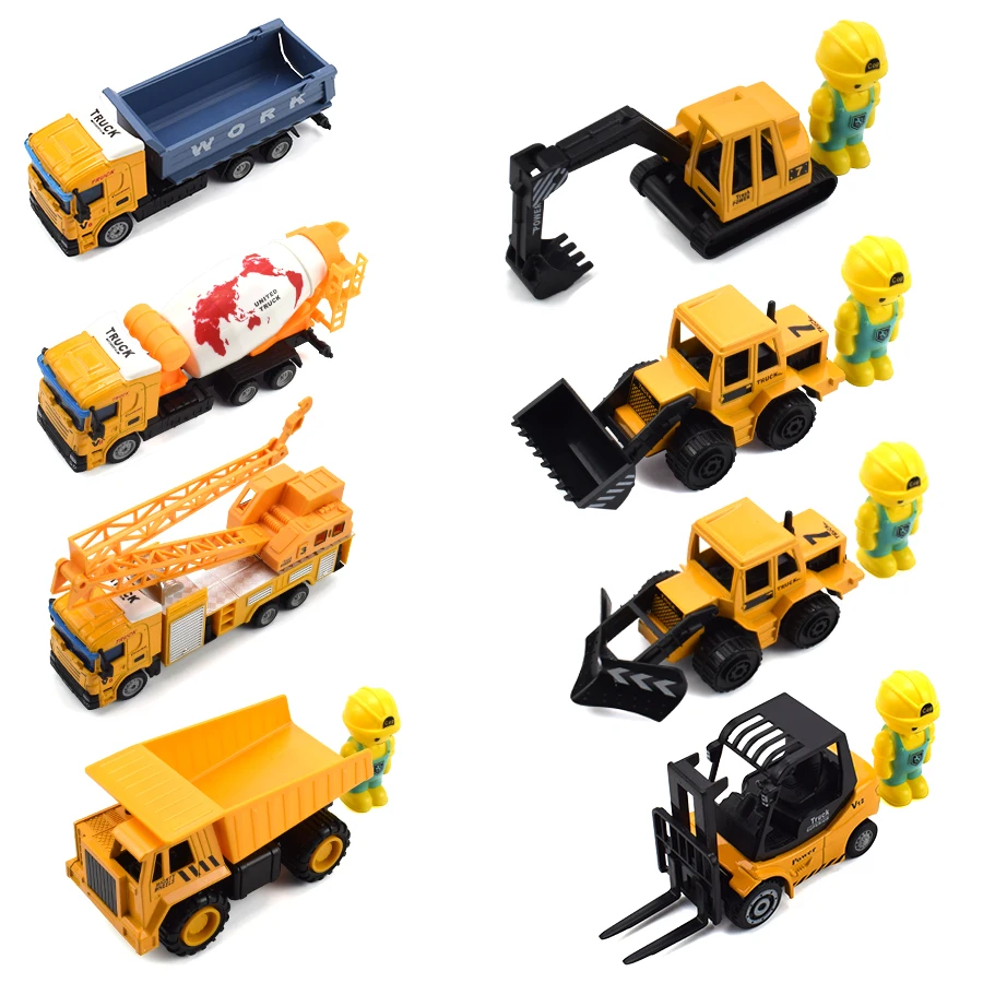 8ชนิด Alloy Diecast รถวิศวกรรมของเล่นเด็กดึงกลับ Inertial ยานพาหนะ Excavator Crane โลหะพลาสติกชุดของเล่นของขวัญ