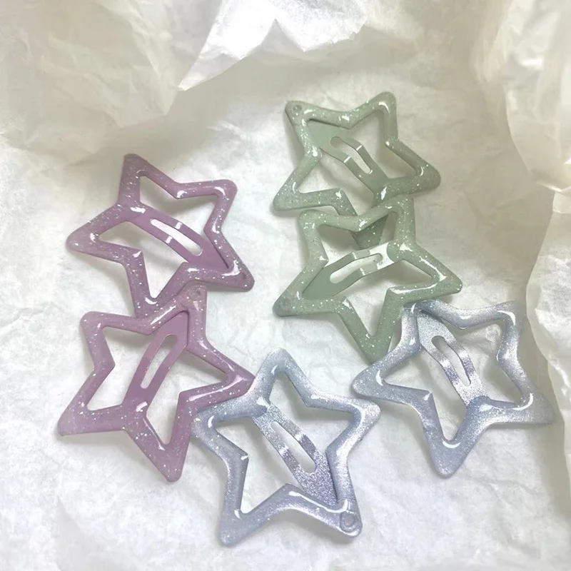 Colorful Star Bb Hair Clips for Girls Women Y2K Cute Barrettes Shining Headdress Simple Metal Snap Clip Hair Jewelry Accessories