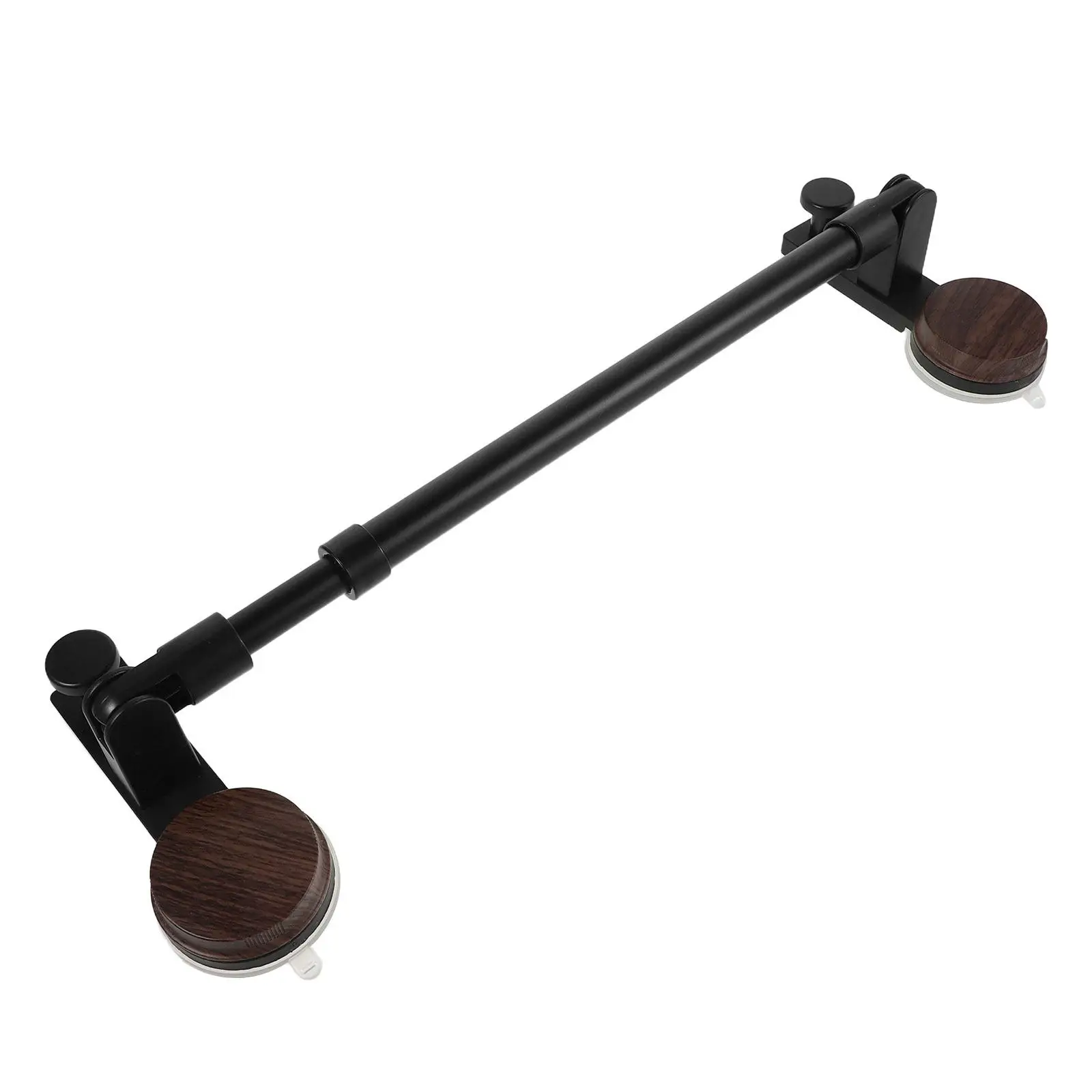 Adjustable Suction Cup Towel Bar Walnut Finish No Drill Expandable Rod Bathroom Kitchen Shower Poolside Hanging Rack Organizer