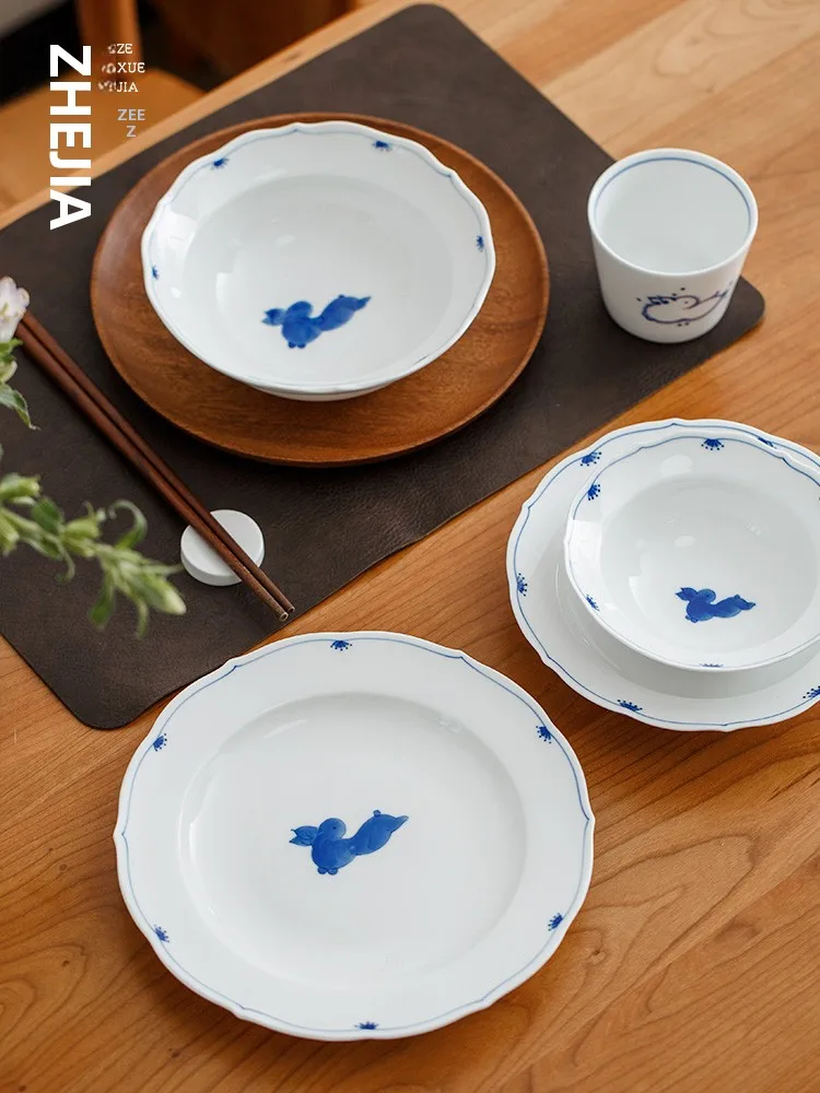 

Набор посуды Zhejiang Cerc для дома: винтажные китайские круглые тарелки и миски для риса, индивидуальные столовые приборы